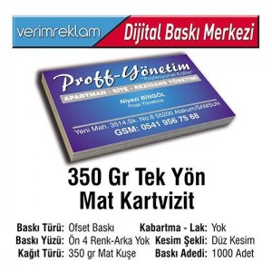 Tek Yön Kartvizit (350 gr. Mat Kuşe - 1000 Adet )